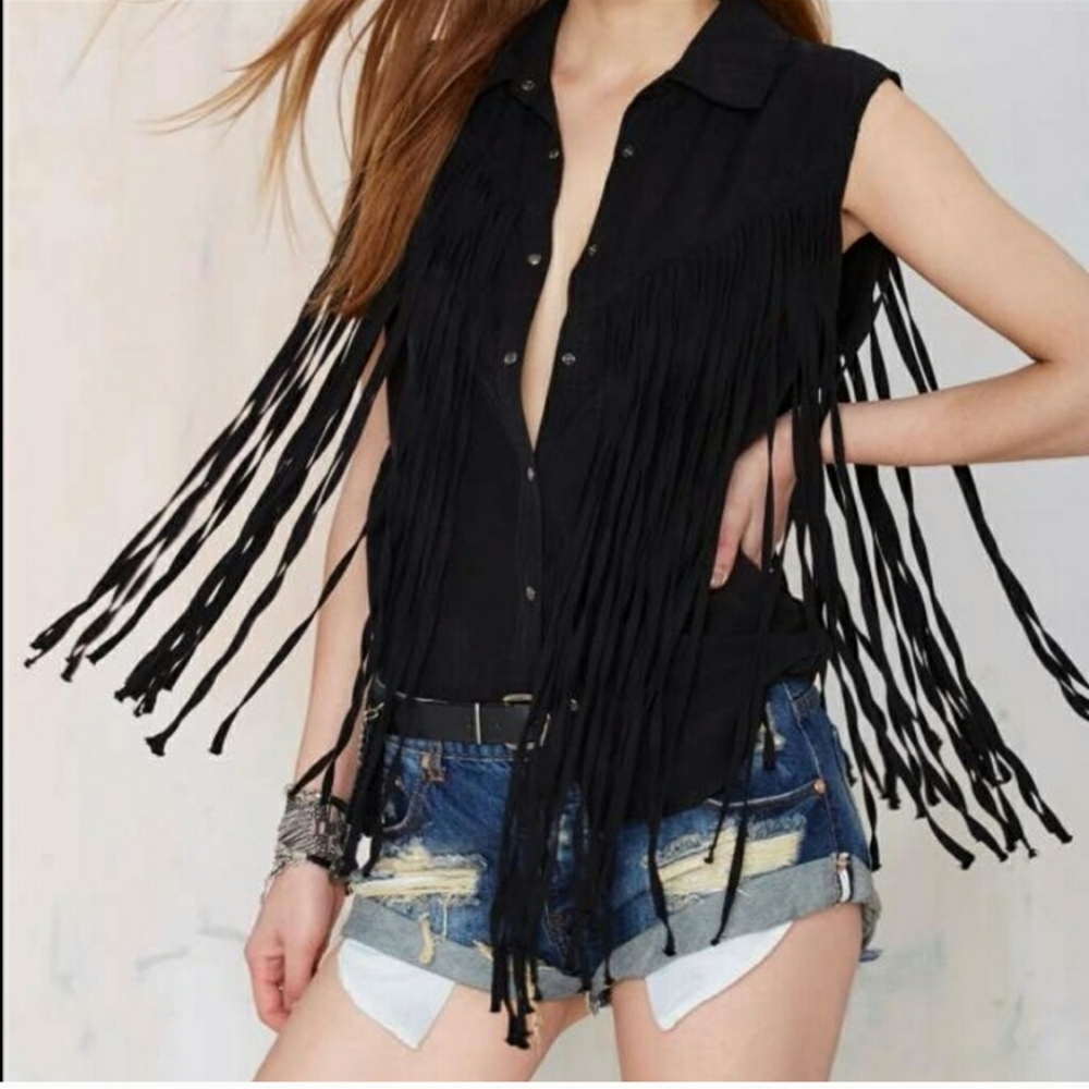 Blank NYC Fringe Button Sleeveless Top Size Small